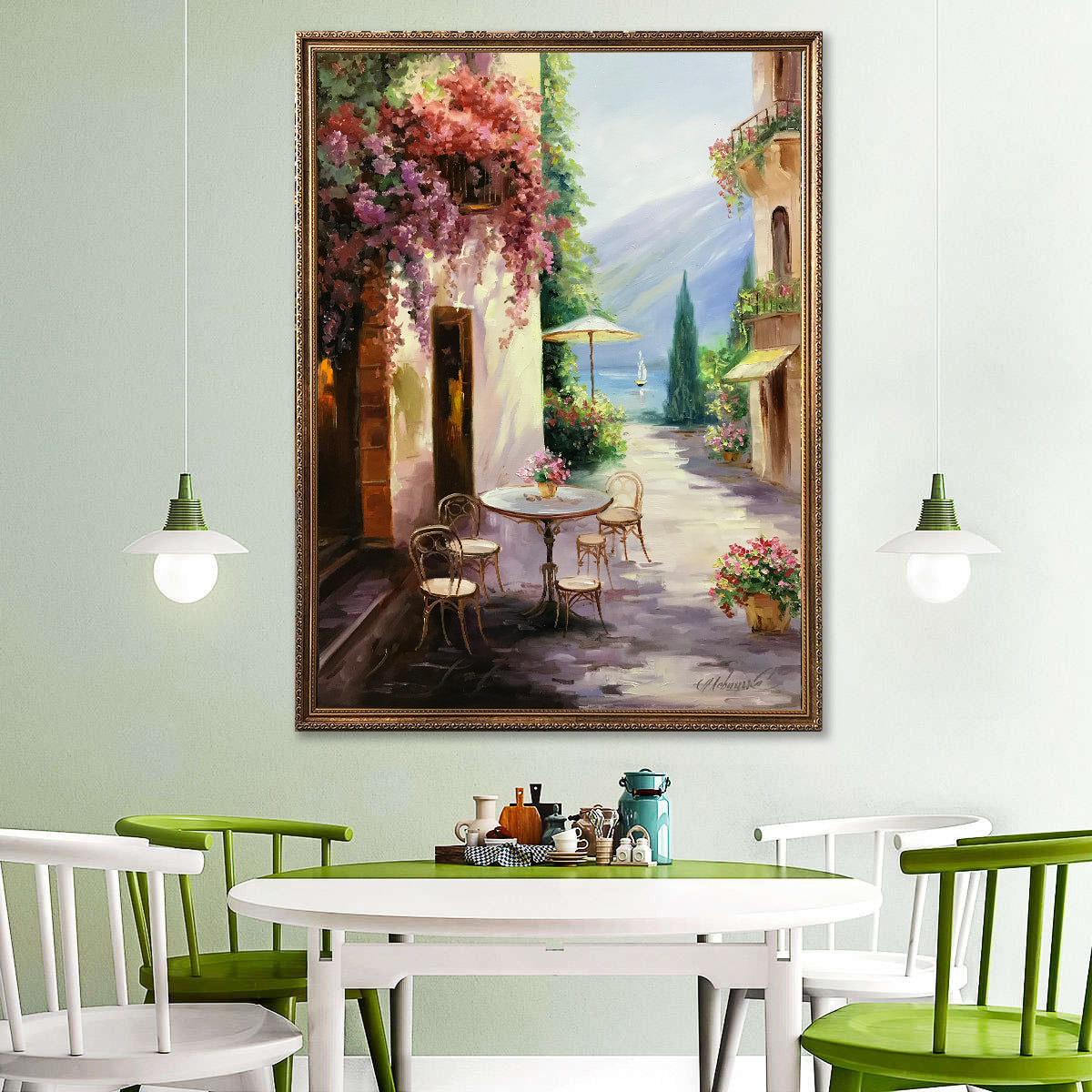 Amalfi Coast Italy Oil Painting Original Italian Street Cafe Paintings Italy Art Work Summer Vacation Painting on Canvas Italian Positano Coast Painting