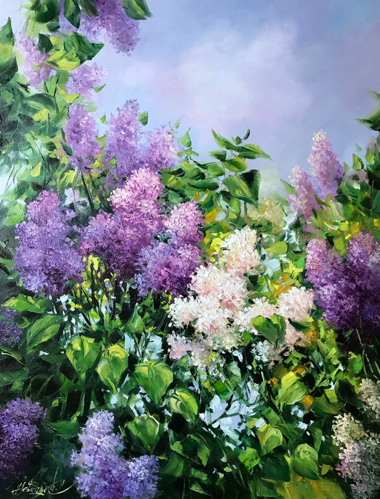 Flowers Lilacs Painting on Canvas Framed Botanical Wall Art Large Spring Blossom Original Oil Painting