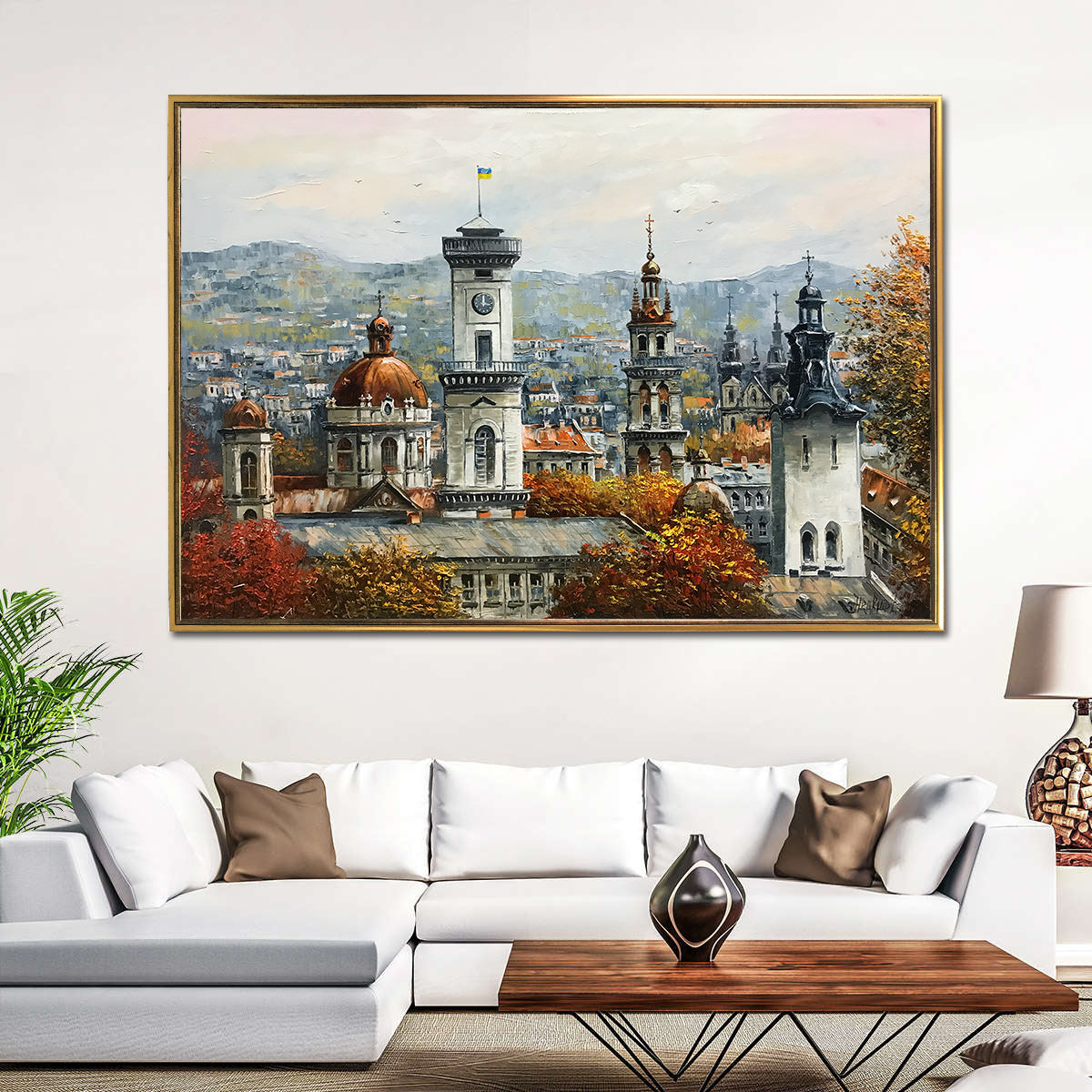 Old City Painting on Canvas European Town Painting Lviv Ukraine Artists Artwork European Landscape Paintings
