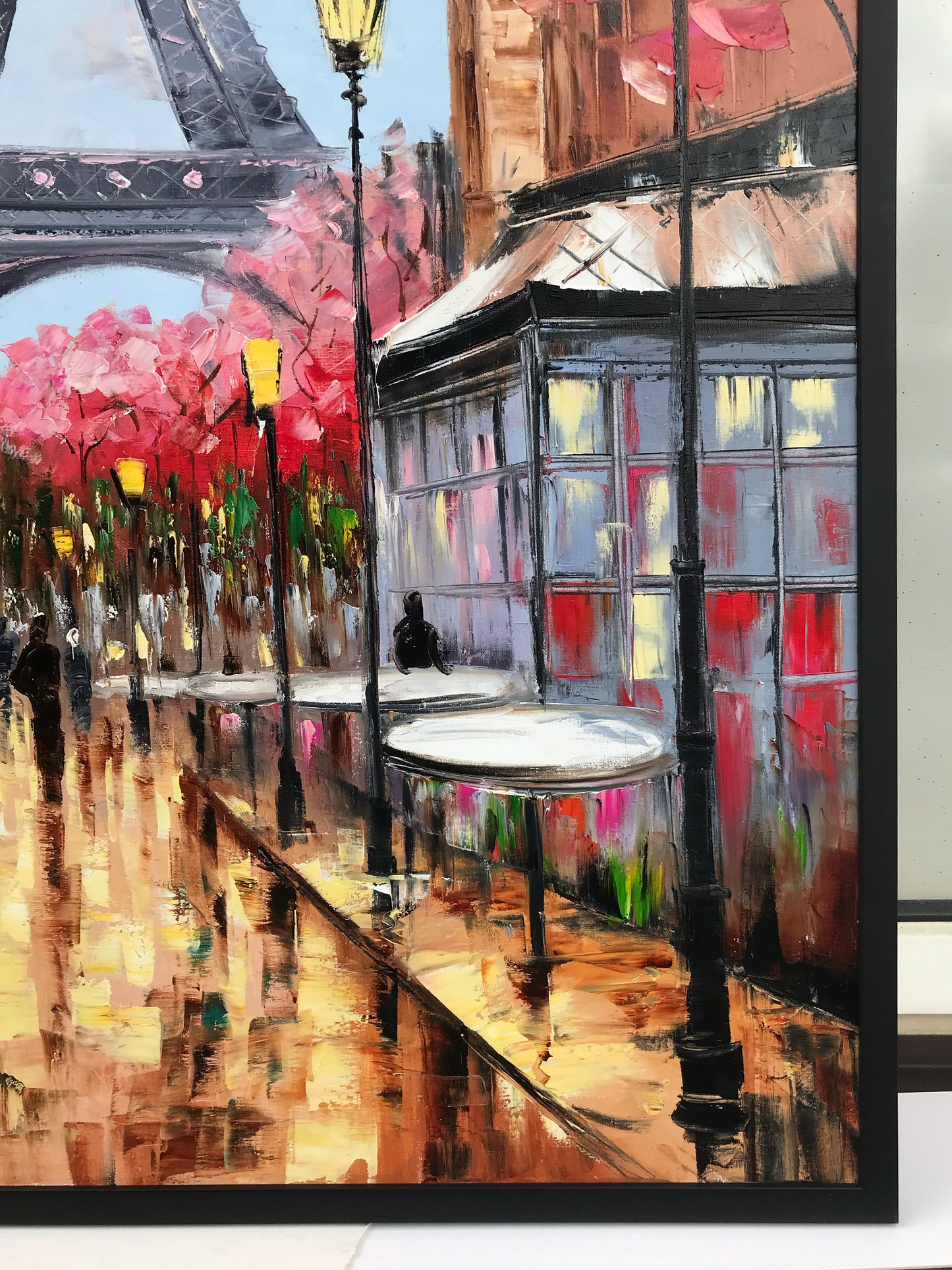 Springtime in Paris Painting Original Eiffel Tower Wall Decor Parisian Street Scene Oil Painting Paris Cafe Atwork