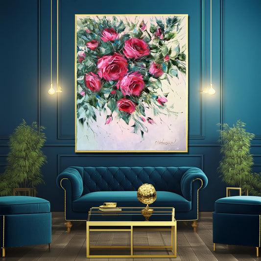Abstract Roses Oil Painting Original Pink Rose Wall Art Abstract Flower Paintings on Canvas Rose Artwork