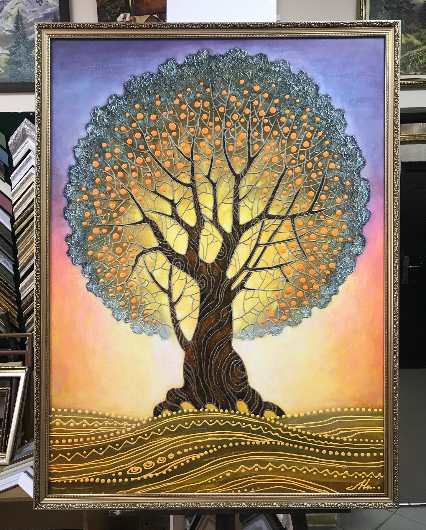 Gustav Klimt Tree of Life Painting on Canvas Gold Tree Painting Large Golden Tree Wall Art Klimt Gold Blue Art Family Tree Painting for Home