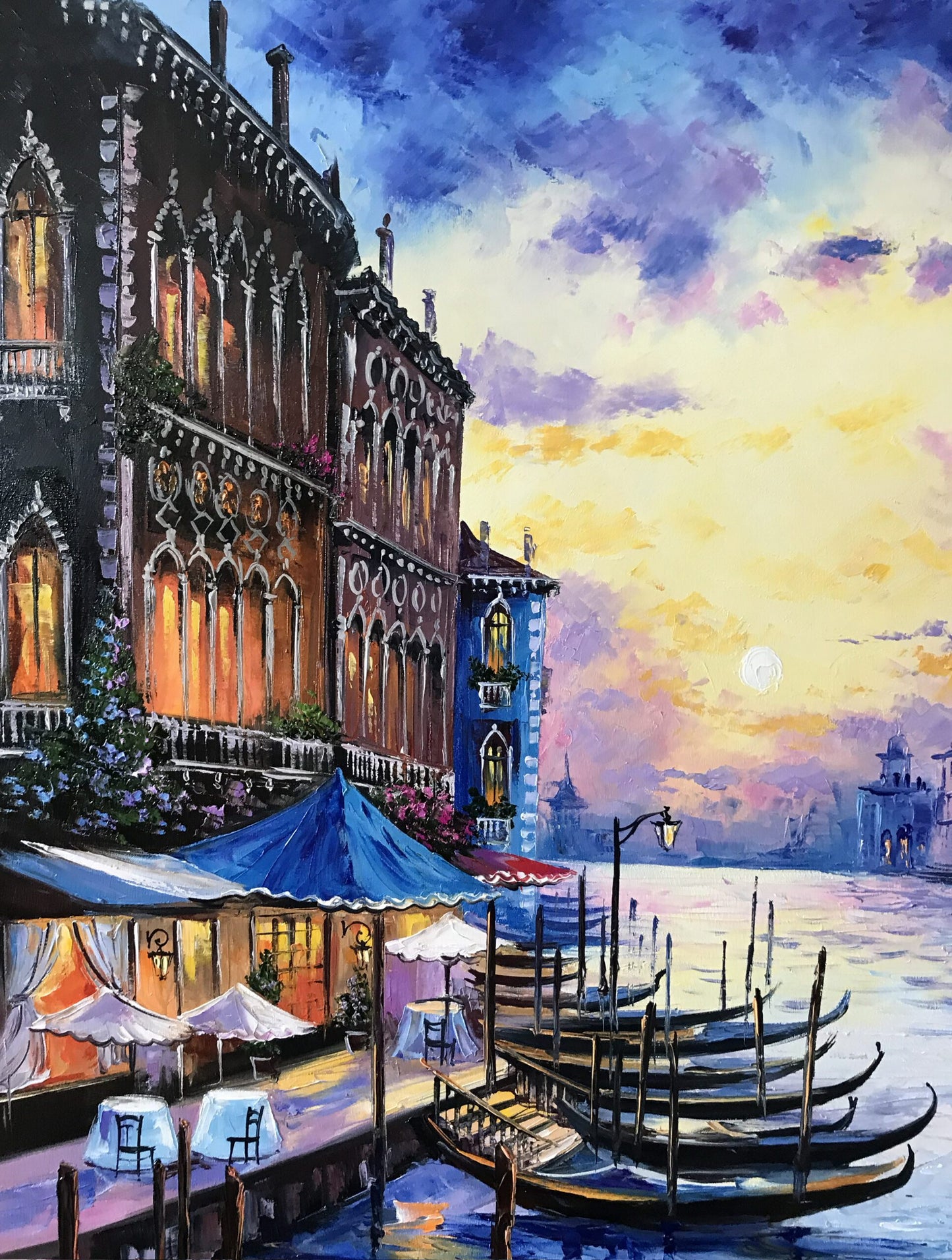 Venice Italy Oil Painting Italian Canvas Art Venetian Painting Sunset Artwork Italy Art Work Blue Yellow Grand Canal Oil Painting Original