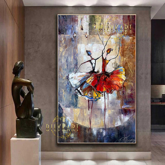 Large Ballerina Oil Painting Original Ballet Wall Decor Dancing Ballerinas Painting Dancer Art