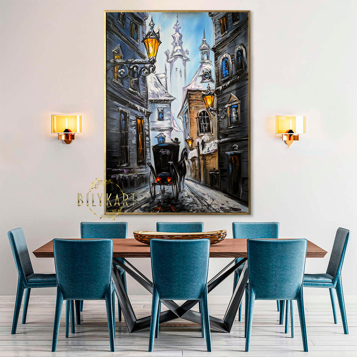 European Town Oil Painting Original Horse and Carriage Painting on Canvas Paintings of European Cities Europe Gift