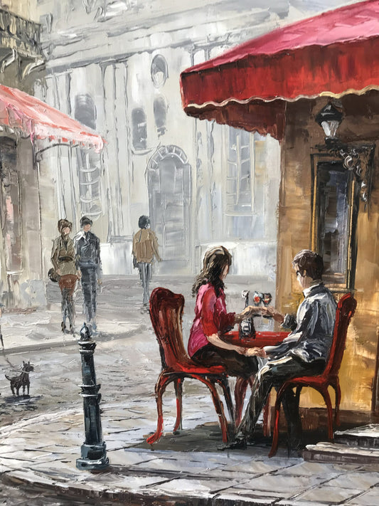 French Cafe Oil Painting Original Parisian Street Scenes Paintings Emily in Paris Art Old Town Painting Paris French Gift