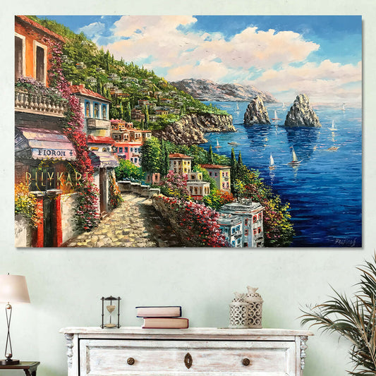 Capri Italy Canvas Paintings for Sale Famous Italian Landscape Oil Painting Amalfi Coast Framed Wall Art Italy Coast Towns Artwork