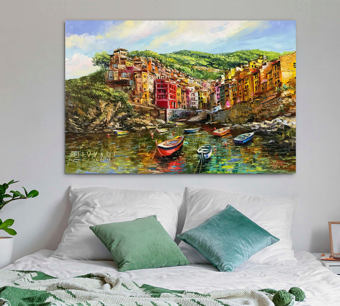 Cinque Terre Italy Oil Painting Original Italy Colorful Houses on Cliff Wall Art Riomaggiore Painting Cinque Terre Artwork