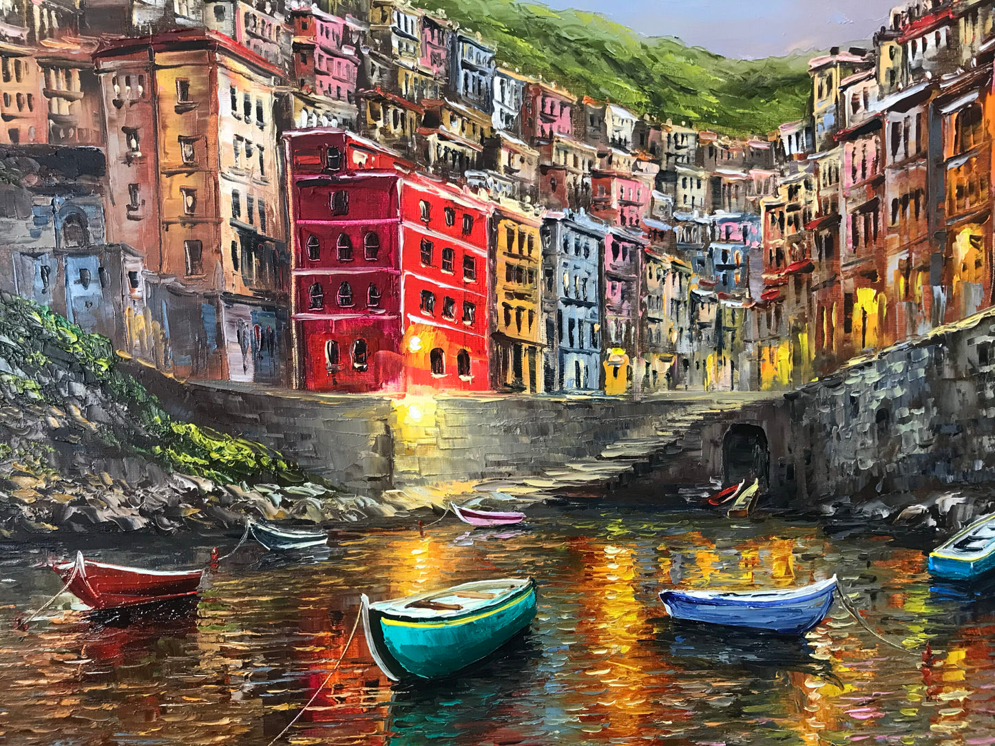 Riomaggiore Cinque Terre Painting on Canvas Italian Coastal Villages Artwork Italy Fishing Village Oil painting Original Art