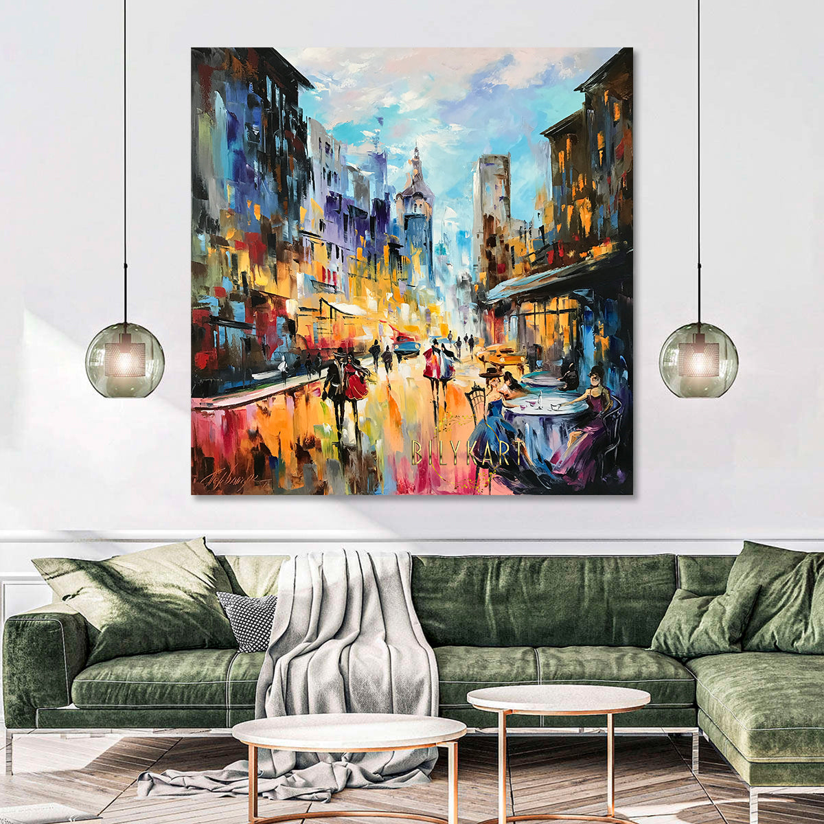 Night Cafe Oil Painting Original Ukrainian Oil Paintings Lviv Wall Art Night City Street Painting on Canvas