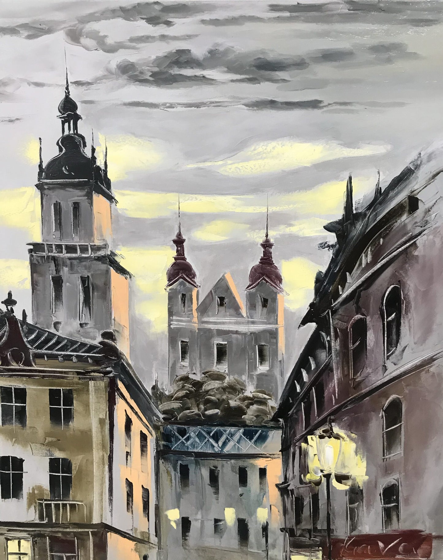 Abstract Cityscape Painting on Canvas Europe Street Scene Oil Painting European Decor Parisian Old Town Framed Art Europe Travel Gifts