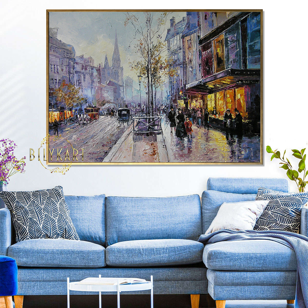 Abstract Cityscape Oil Painting Original Night Street Scene Painting on Canvas European City Framed Wall Art European Wall Decor