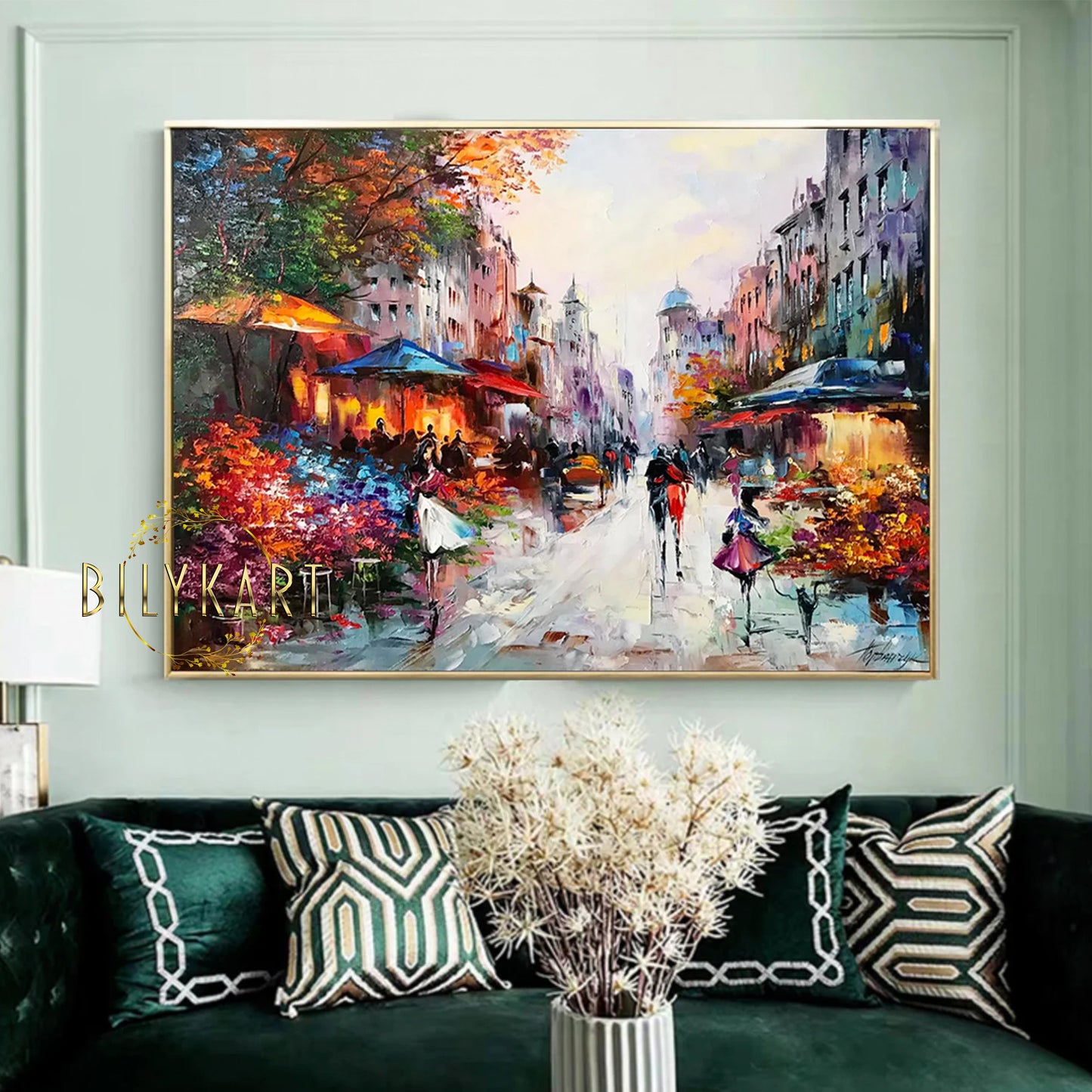 Romantic Paris Original Oil Painting, Romantic Wall Art, Evening Walk in Paris Painting, Night City Canvas Art, Paris Oil Painting