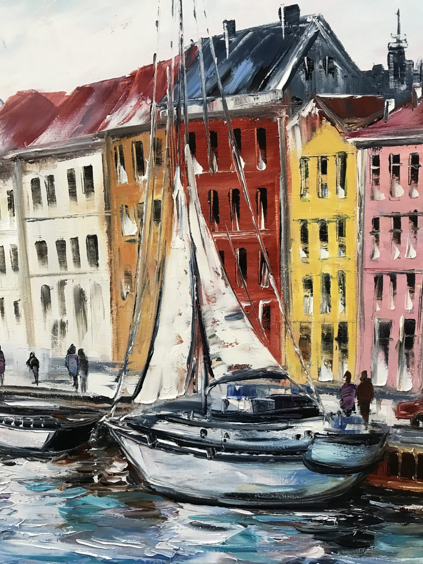 Colorful Copenhagen Painting on Canvas Nyhavn in Denmark Original Oil Painting Yacht Wall Art Denmark Gift Copenhagen Harbour Wall Art