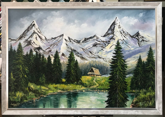 Colorado Mountain Painting on Canvas Emerald Lake Painting Snowy Mountain Wall Art Mountains Landscape Oil Painting Framed Nature Art