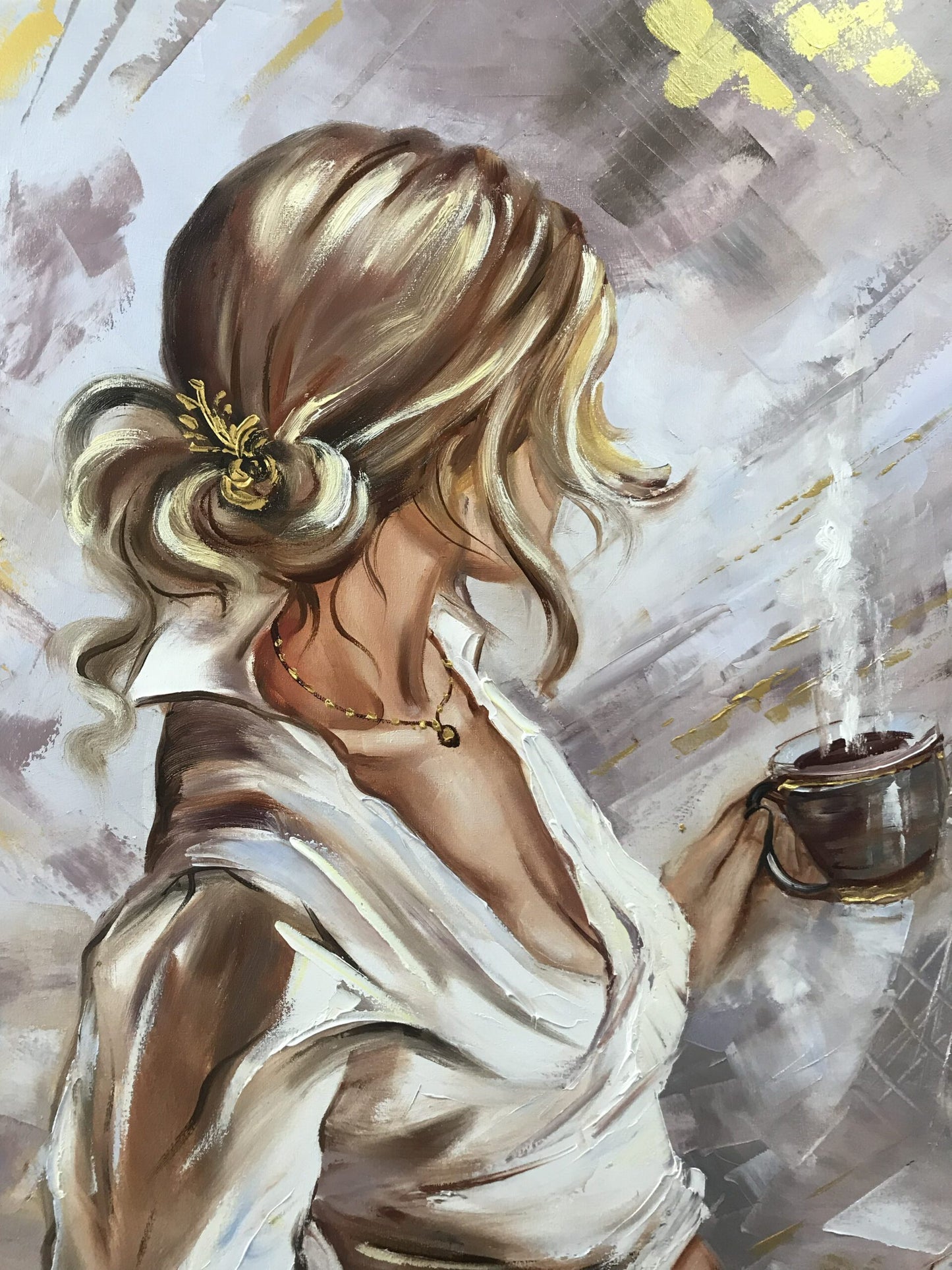 Girl With Coffee Mug Painting in Paris Wall Art Lady in Paris Oil Painting Original Eiffel Tower Artwork Woman in Paris Gifts