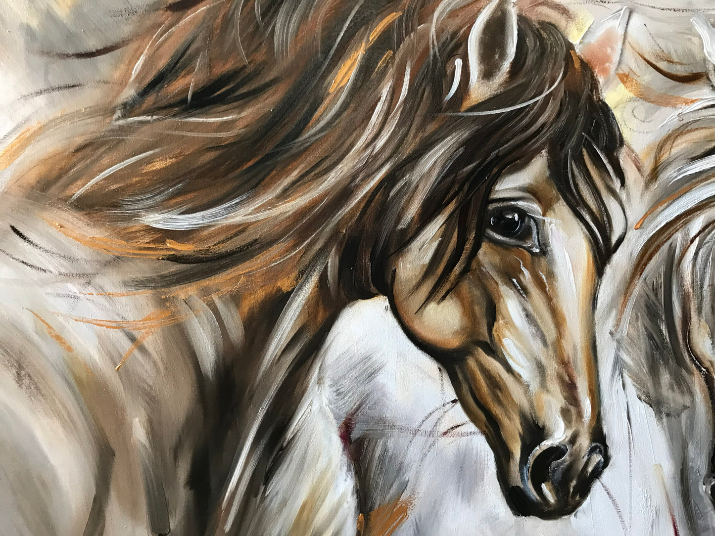 Large Horse Oil Painting on Canvas Abstract Wild Horse Art Two Horses Equestrian Painting Arabian Horse Artwork Extra Large White Horse Painting