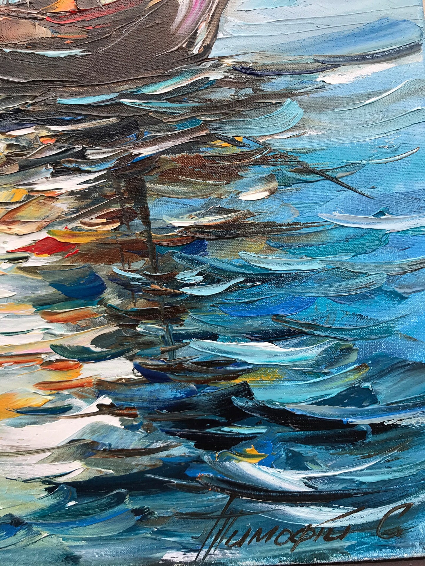Large Sailboat Oil Painting Original Sea Sunset Oil Painting Sailing Art Sail Boat Wall Decor Peaceful Wall Art Seaside Decor Boats at Sea Sunset Painting