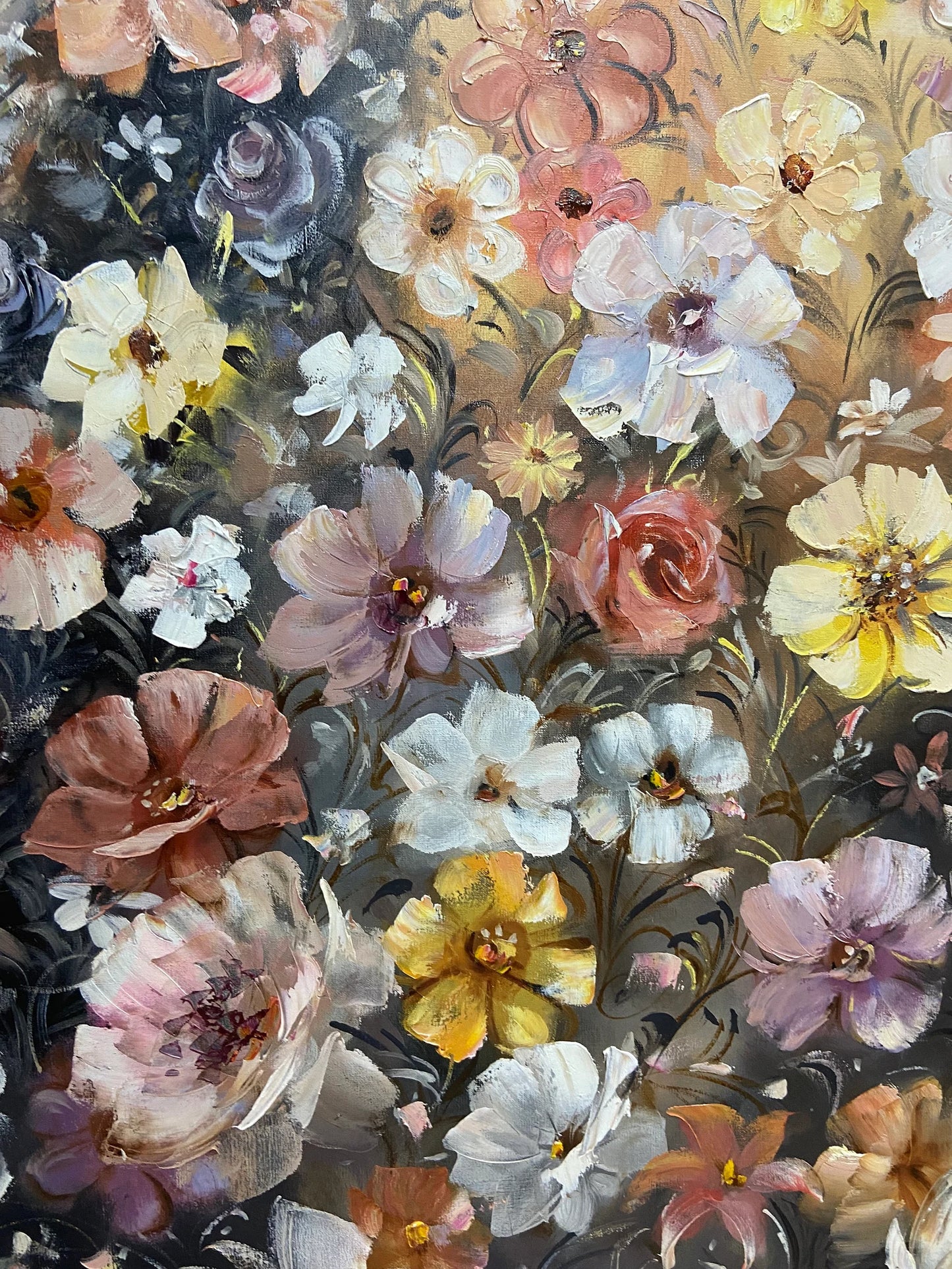 Elegant Lady Oil Painting on Canvas, Woman in Floral Dress Wall Art, Girl in Flower Dress Painting Original 30x60