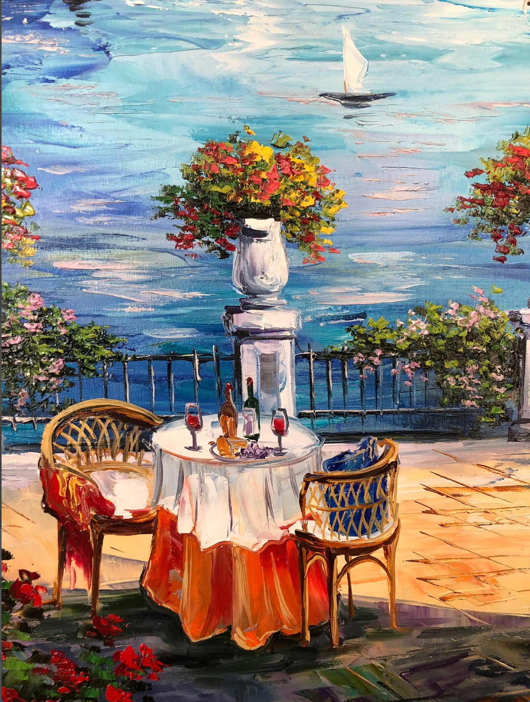 Mediterranean Scenery Oil Painting on Canvas Original Italian Cafe Painting Vacation Memory Gift Italy Oil Painting Mediterranean Art