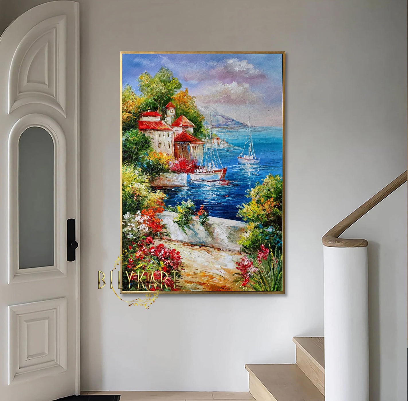 Large Italian Landscape Painting Framed Mediterranean Wall Art Italian Scenery Oil Paintings Original Italy Canvas Artwork