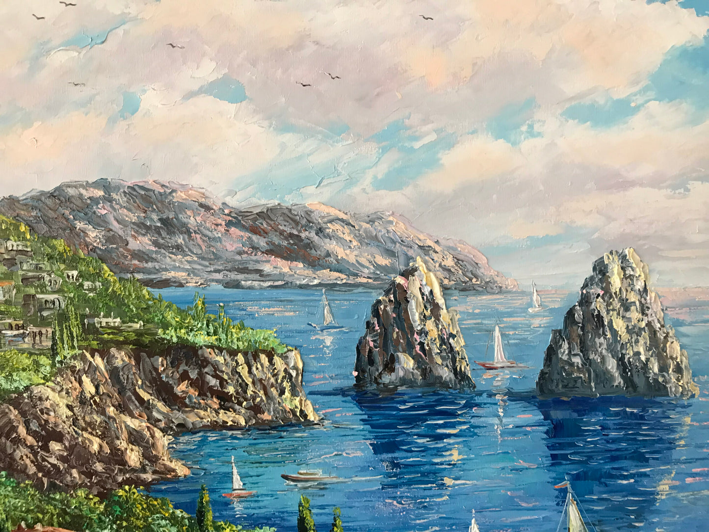 Capri Italy Canvas Paintings for Sale Famous Italian Landscape Oil Painting Amalfi Coast Framed Wall Art Italy Coast Towns Artwork