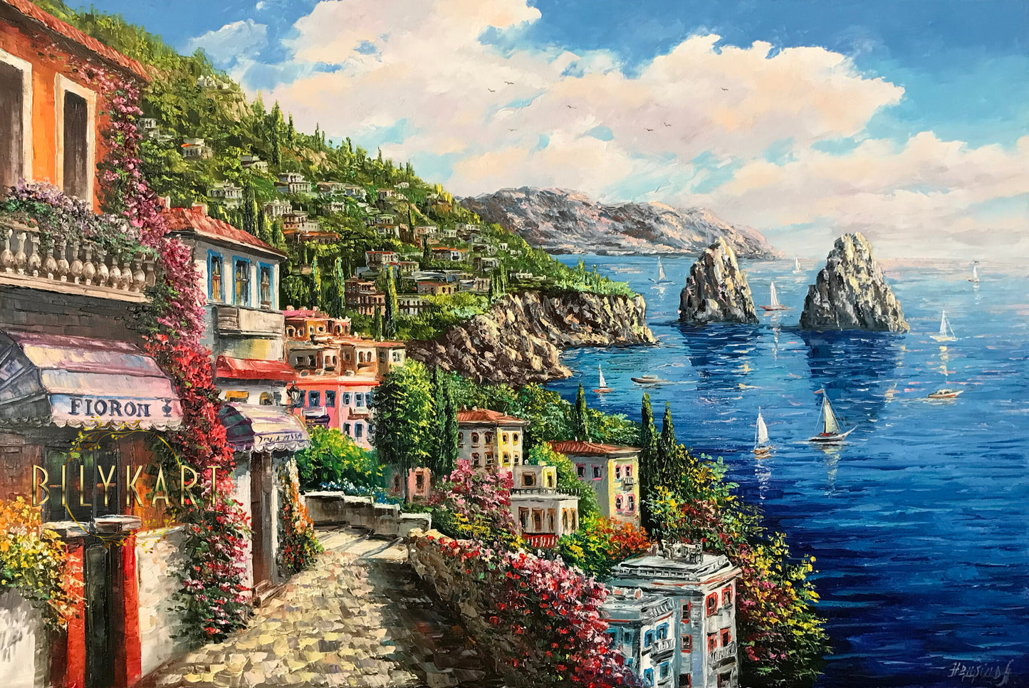 Capri Italy Canvas Paintings for Sale Famous Italian Landscape Oil Painting Amalfi Coast Framed Wall Art Italy Coast Towns Artwork