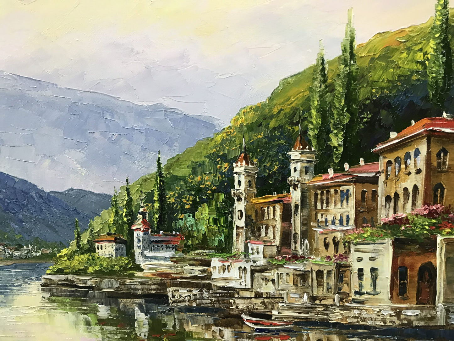 Large Painting of Lake Como Italy Landscape Oil Painting Original Bellagio Wall Art Lago Di Como Italy Paintings for Sale