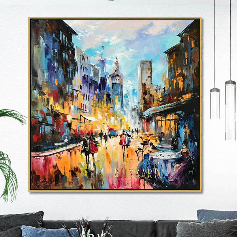 Night Cafe Oil Painting Original Ukrainian Oil Paintings Lviv Wall Art Night City Street Painting on Canvas