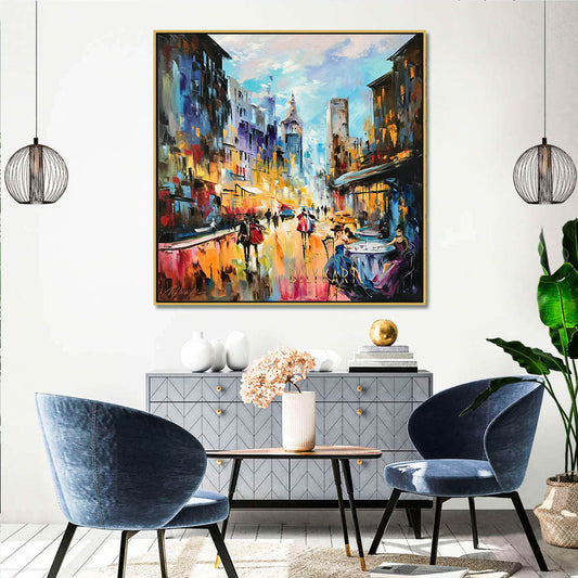 Night Cafe Oil Painting Original Ukrainian Oil Paintings Lviv Wall Art Night City Street Painting on Canvas
