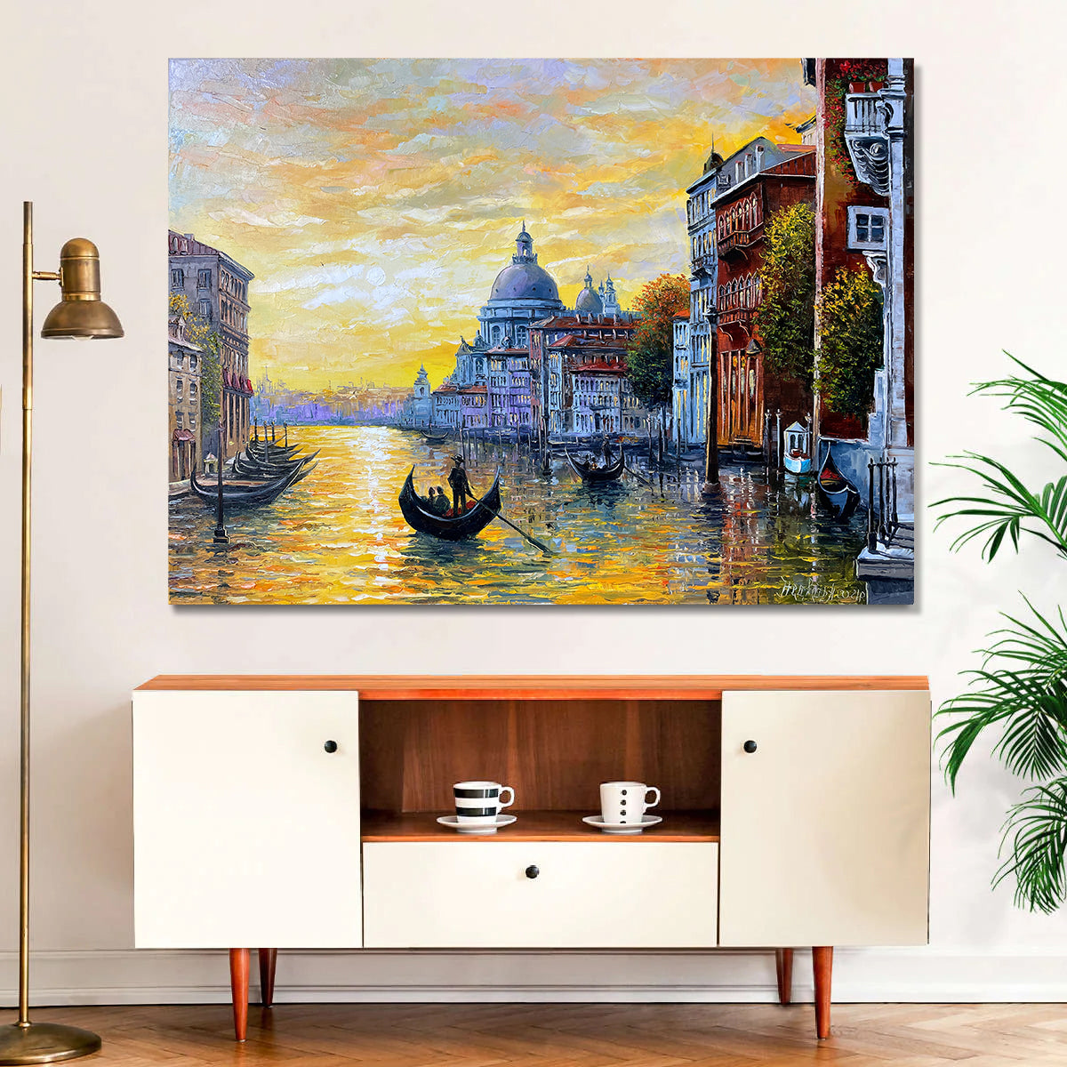 Sunset in Venice Oil Painting Original Italy Wall Art Framed The Grand Canal Venice Painting on Canvas
