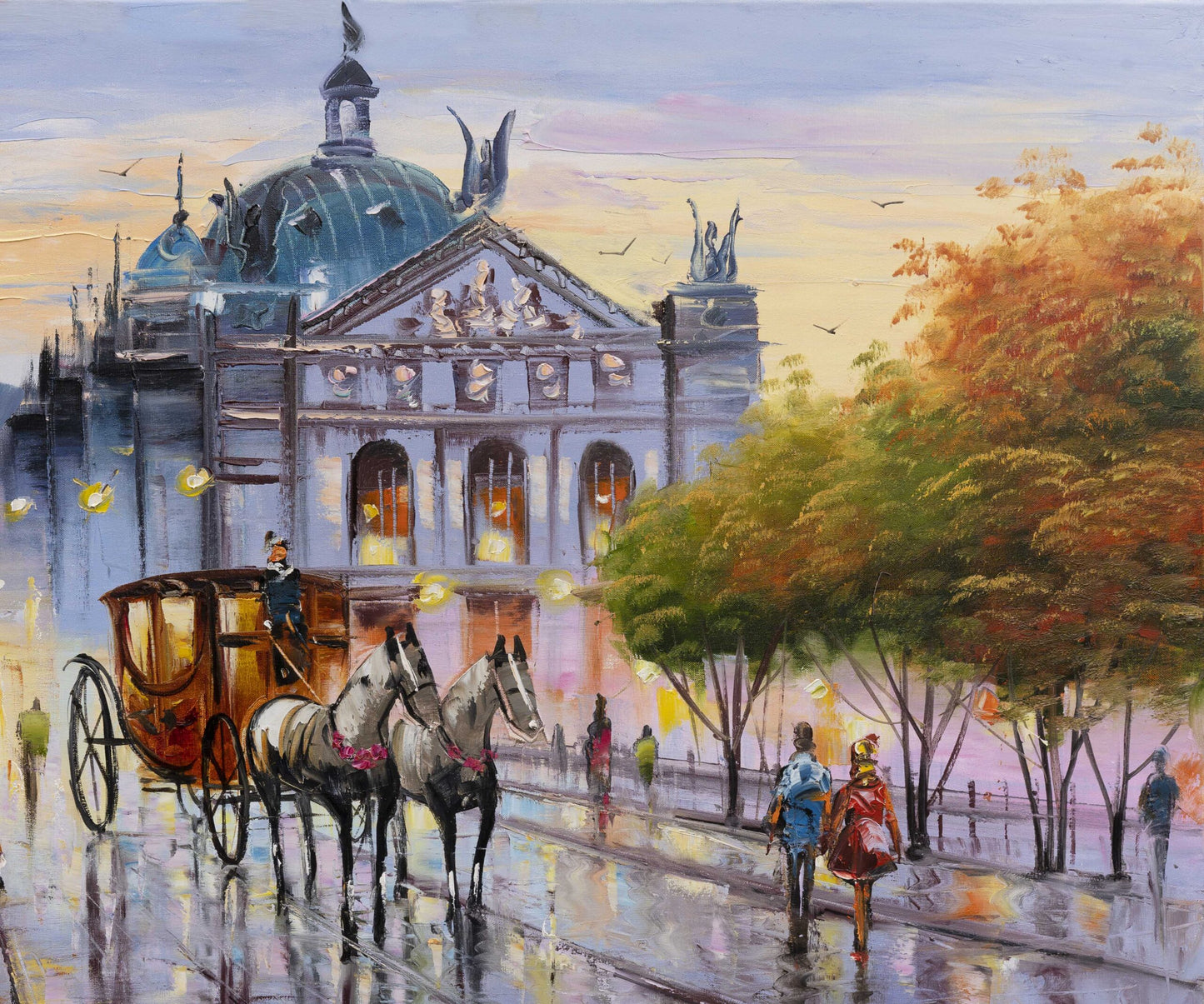 Large European City Landscape Painting on Canvas Europe City Street Scene Oil Painting Original Ukraine Lviv Wall Art Old Town Painting