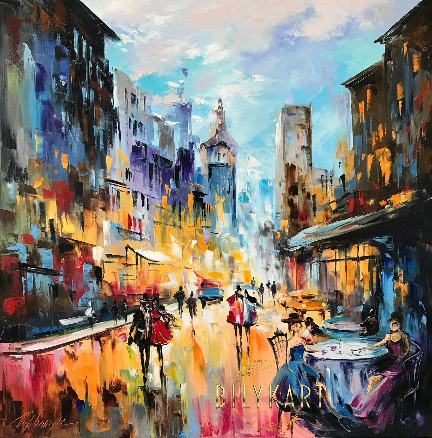 Night Cafe Oil Painting Original Ukrainian Oil Paintings Lviv Wall Art Night City Street Painting on Canvas
