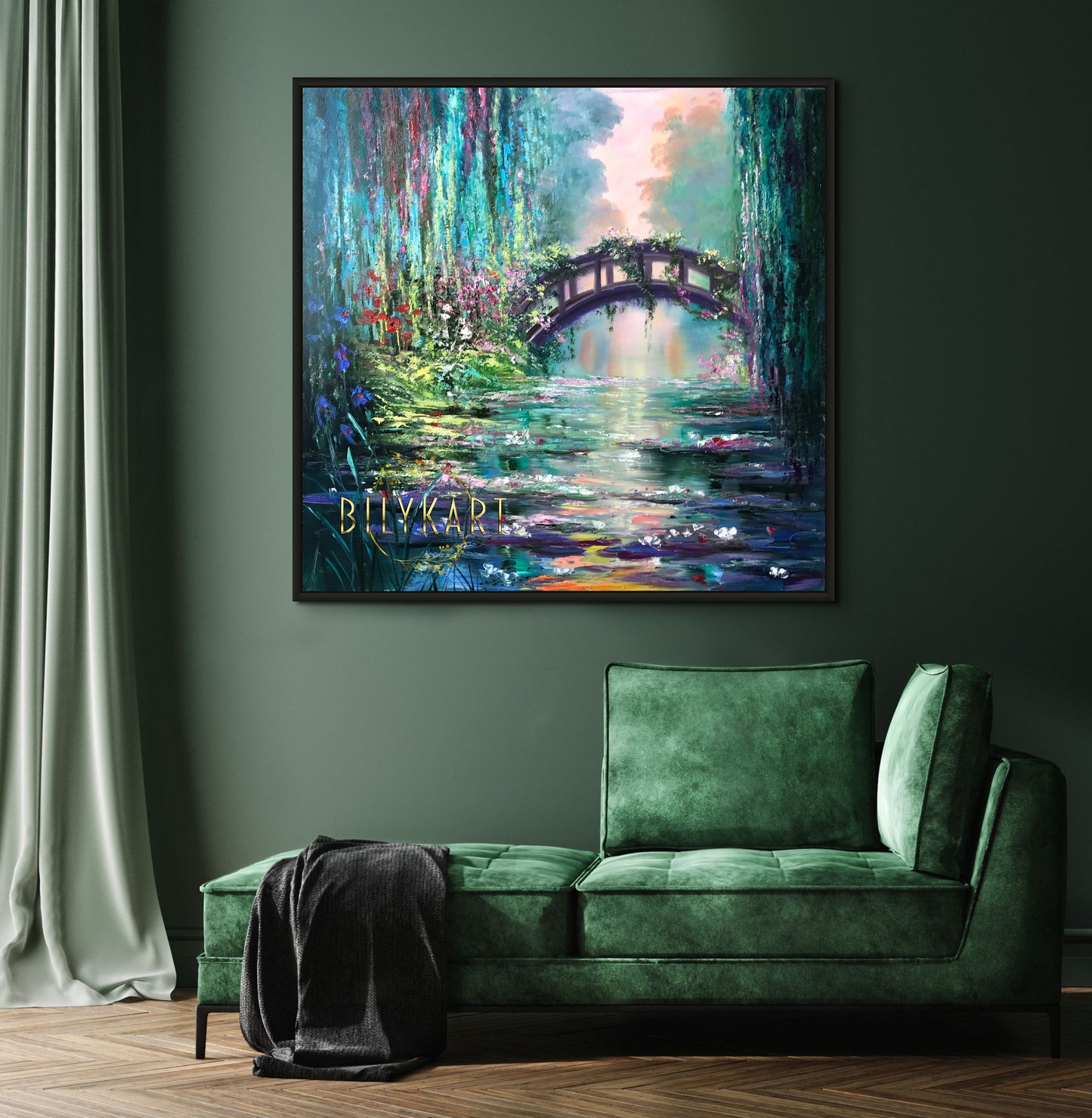 Claude Monet Painting Original Japanese Bridge Water Lilies Wall Art Green Nature Pond Painting