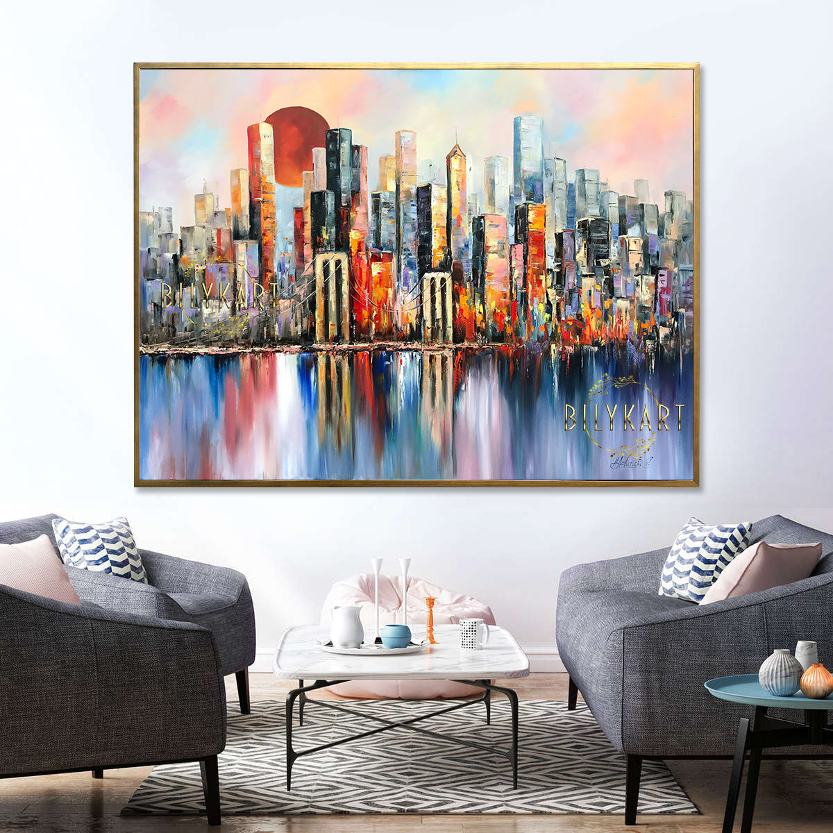 Large New York City Abstract Painting, Urban City Scape Painting, Extra Large NY Modern Wall Art Decor, NYC City Skyline Abstract Oil Painting