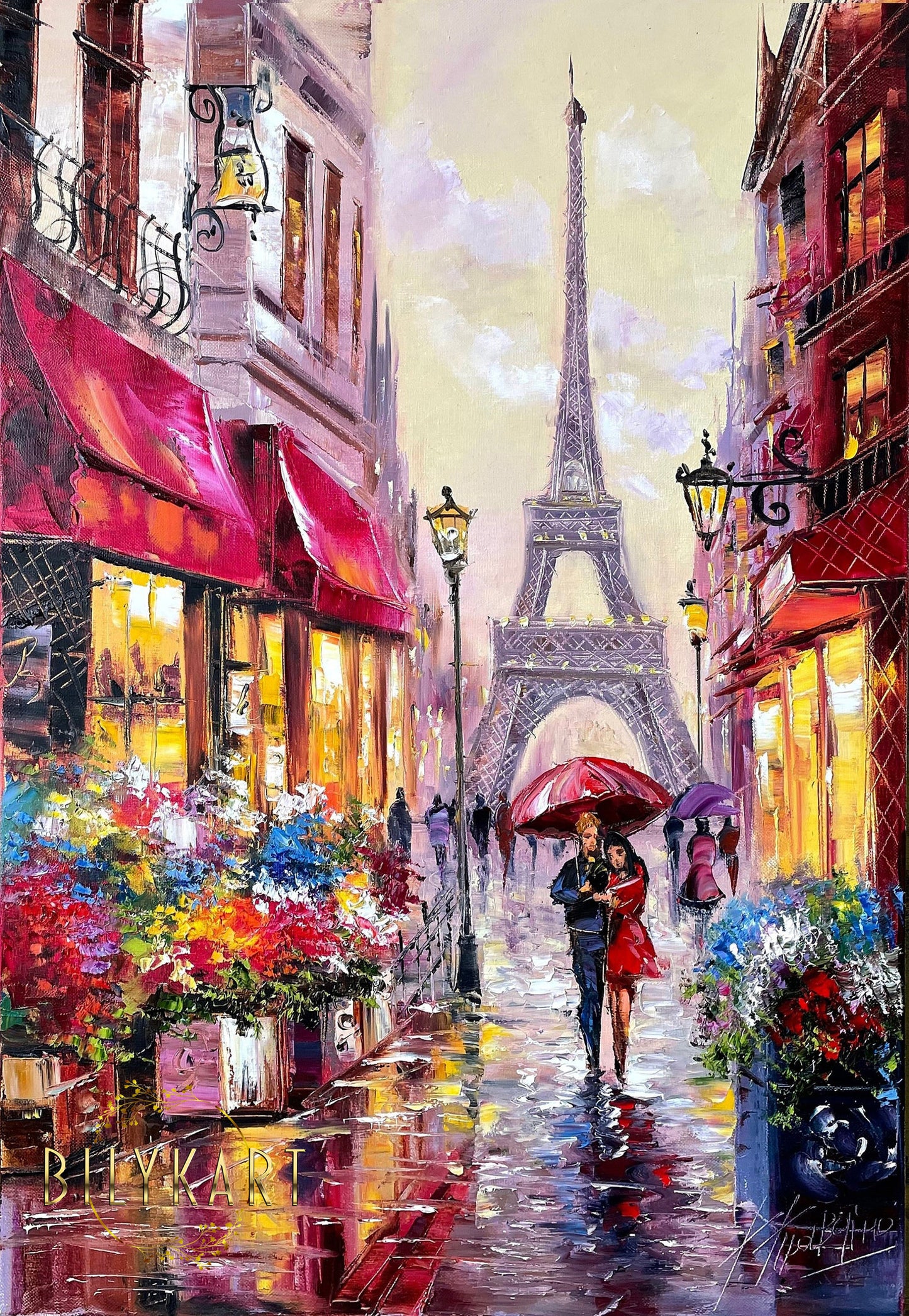 Couple Walking in Paris Oil Painting Original Romantic Painting Canvas Eiffel Tower Art Love in Paris Wall Art Parisian Decor
