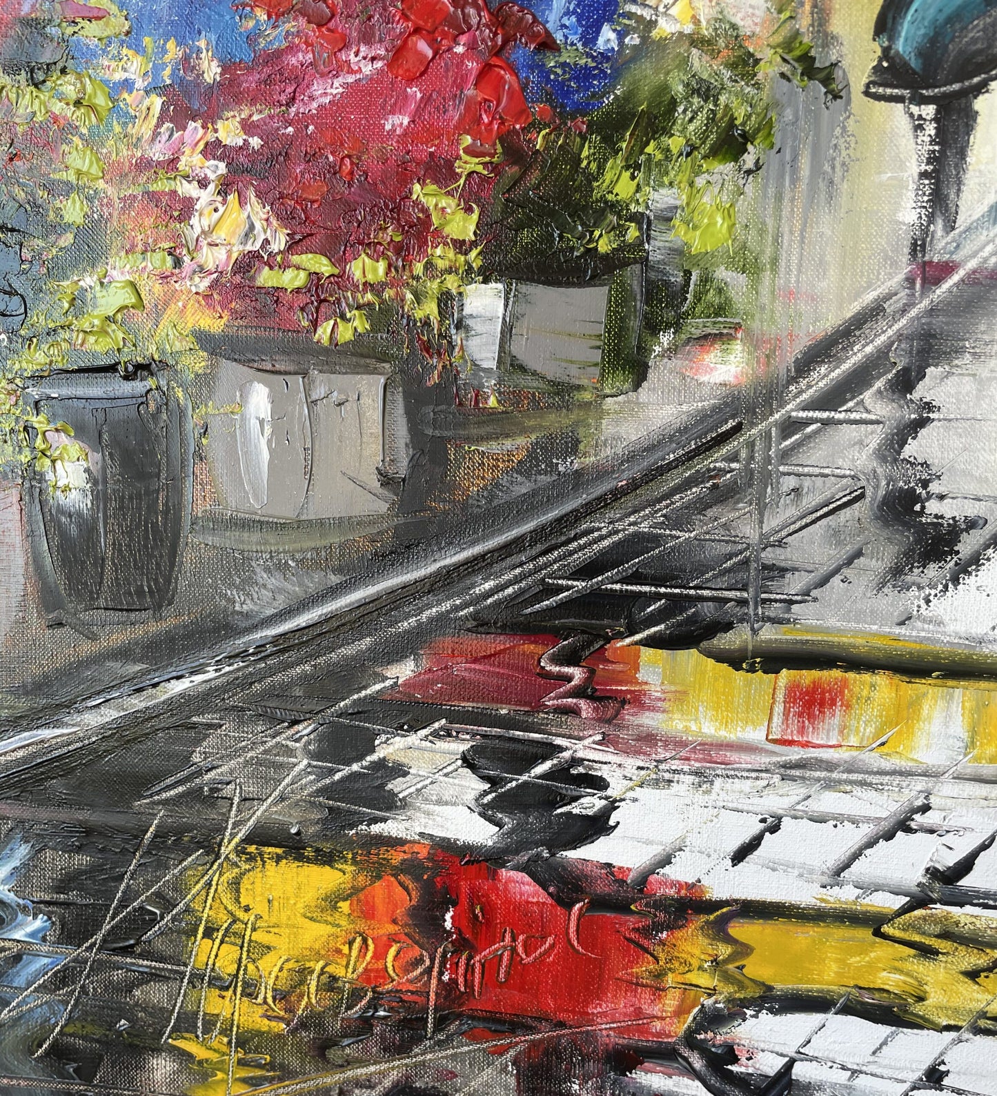 Paris Street Scene Oil Painting on Canvas, Eiffel Tower Painting, Parisian Artwork, Paris Cafe Painting Original