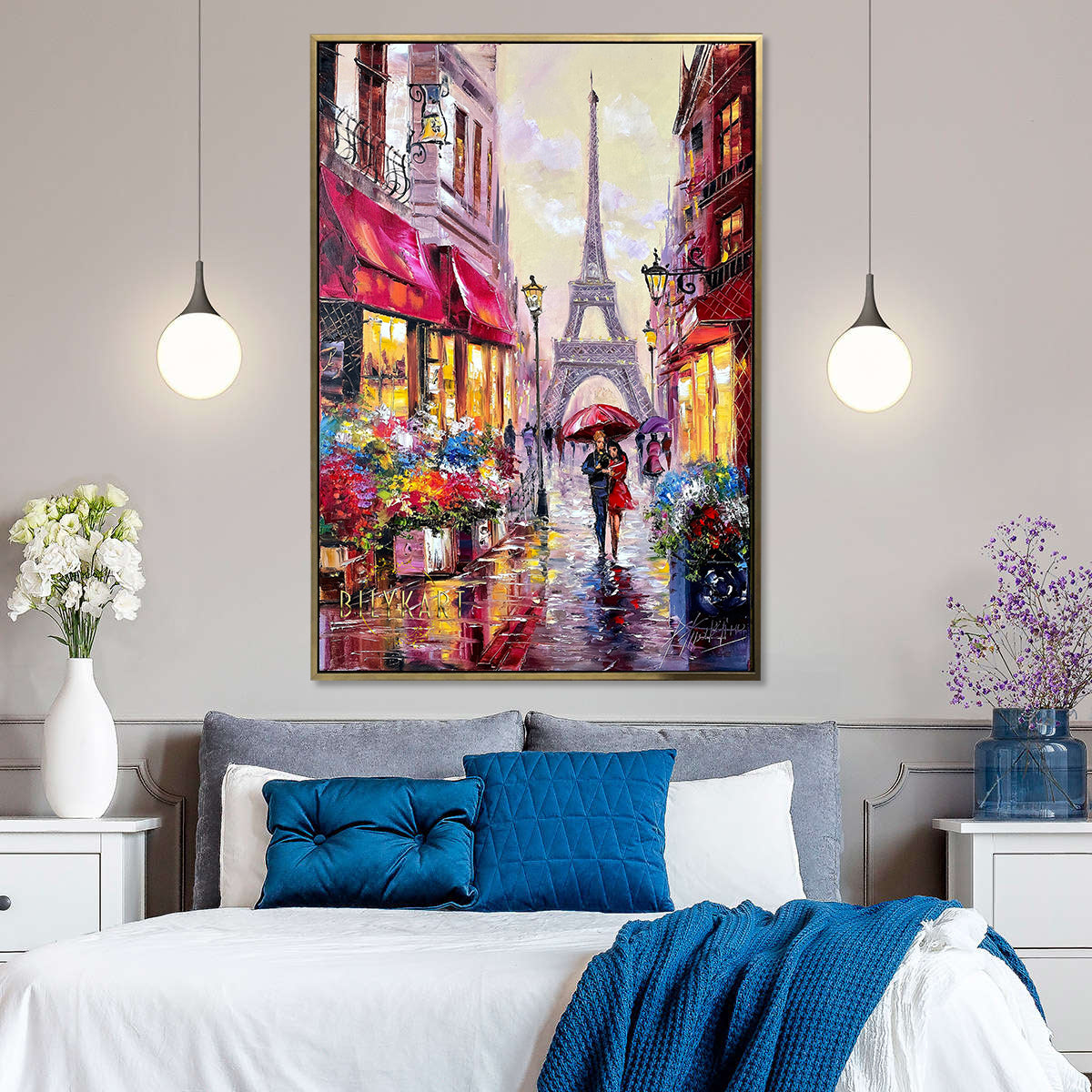 Couple Walking in Paris Oil Painting Original Romantic Painting Canvas Eiffel Tower Art Love in Paris Wall Art Parisian Decor