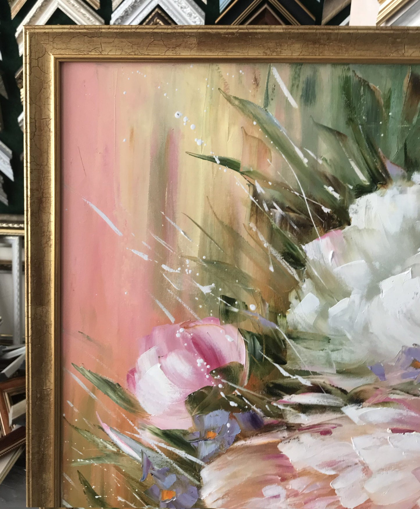 Pink Peonies Painting, Large Oil Paintings of Flowers, Abstract Peony Flowers Oil Painting on Canvas