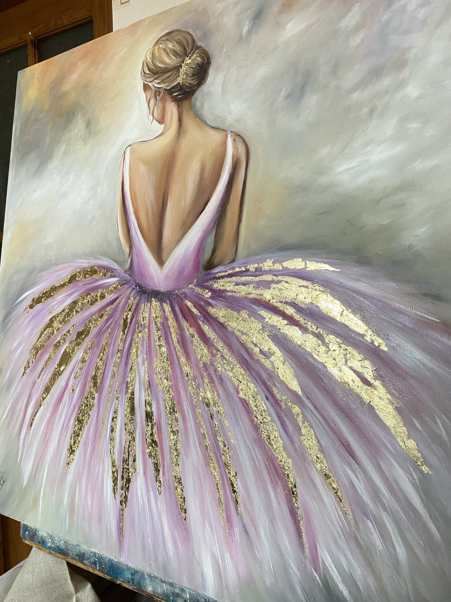 Pink and Gold Ballerina Painting on Canvas Ballerina Wall Decor For Girl Ballet Dancer Oil Painting