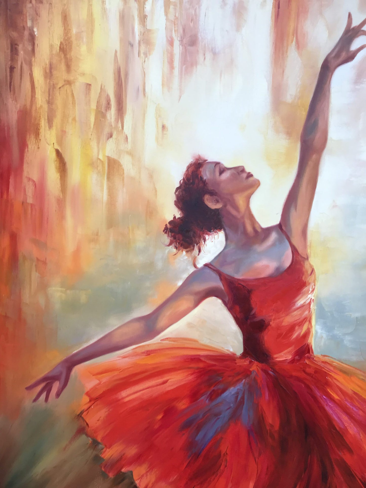 Red Ballerina Painting on Canvas, Large Ballet Wall Art for Living Room, Dancing Ballerina Oil Painting, Dance Studio Decor