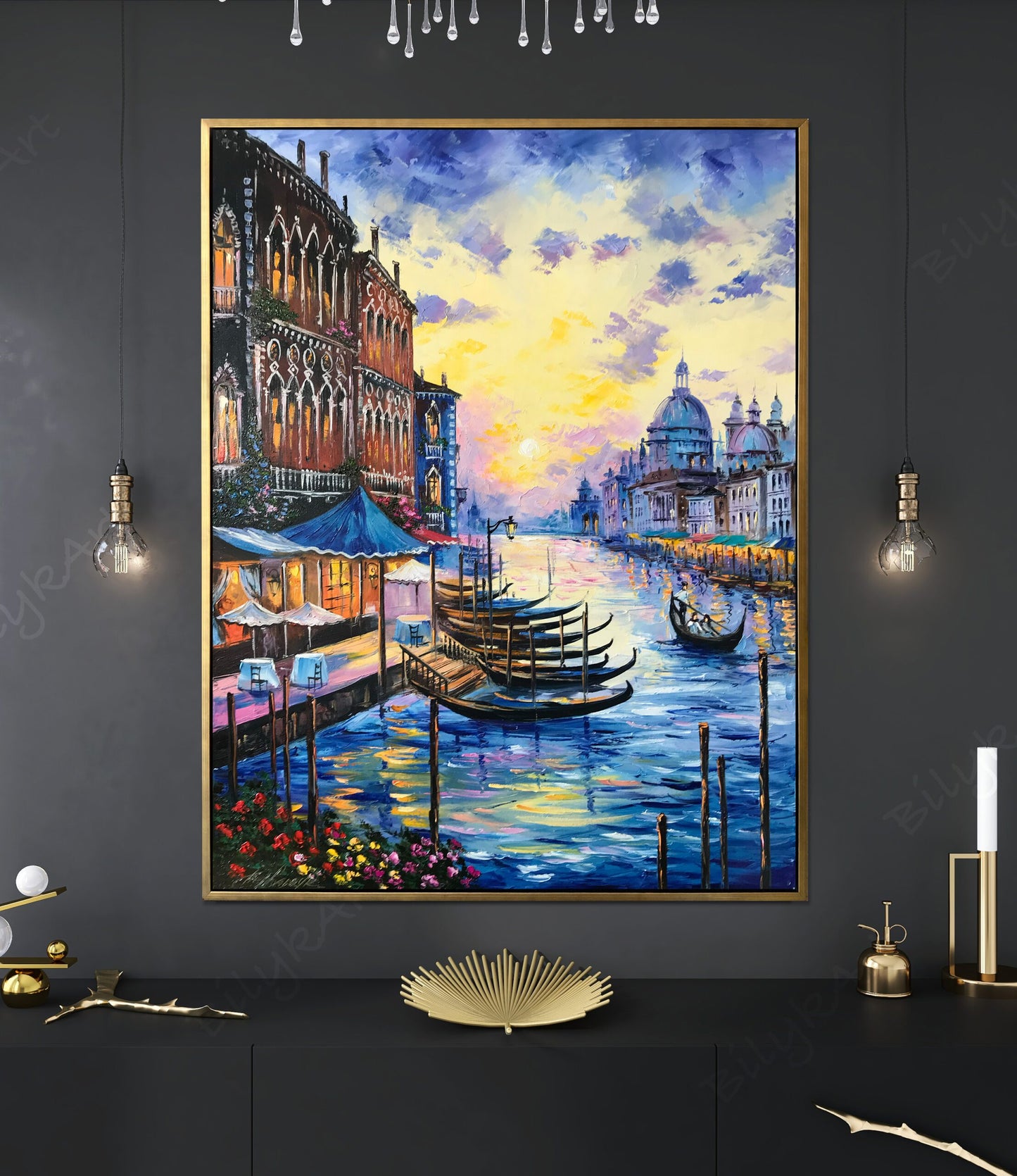 Venice Italy Oil Painting Italian Canvas Art Venetian Painting Sunset Artwork Italy Art Work Blue Yellow Grand Canal Oil Painting Original