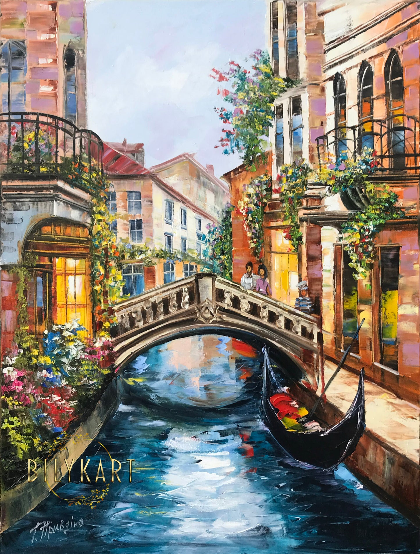 Venice Italy Painting on Canvas Italian Cityscape Oil Painting Original Venice Gondola Artwork Venetian Canal Painting Framed Art