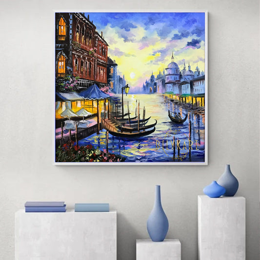 Large Venice Canals Painting on Canvas Framed Venice Italy Wall Art Venetian Canal Painting Venice Oil Paintings