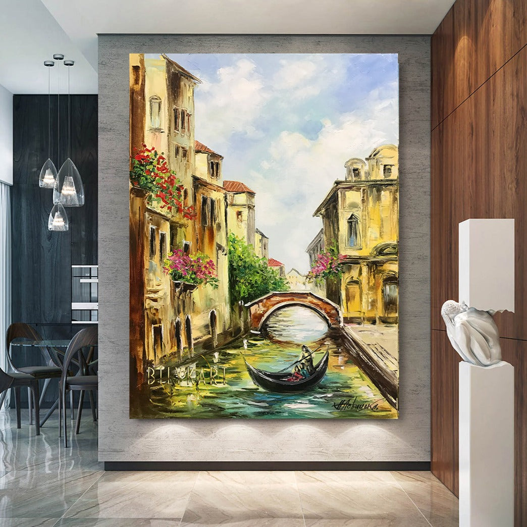 Large Venetian Oil Painting Original Venice Italy Wall Art Italy Cityscape Paintings on Canvas Oversized Venice Canal Art