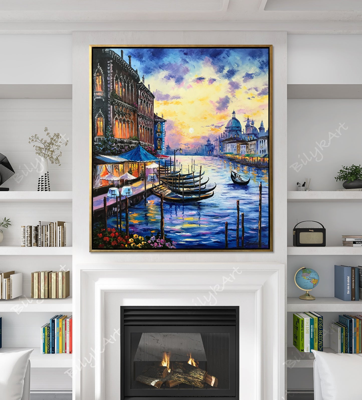 Venice Italy Oil Painting Italian Canvas Art Venetian Painting Sunset Artwork Italy Art Work Blue Yellow Grand Canal Oil Painting Original