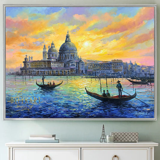 The Grand Canal Venice Painting on Canvas Venetian Wall Decor Sunset in Venice Oil Painting Original Italy Painting