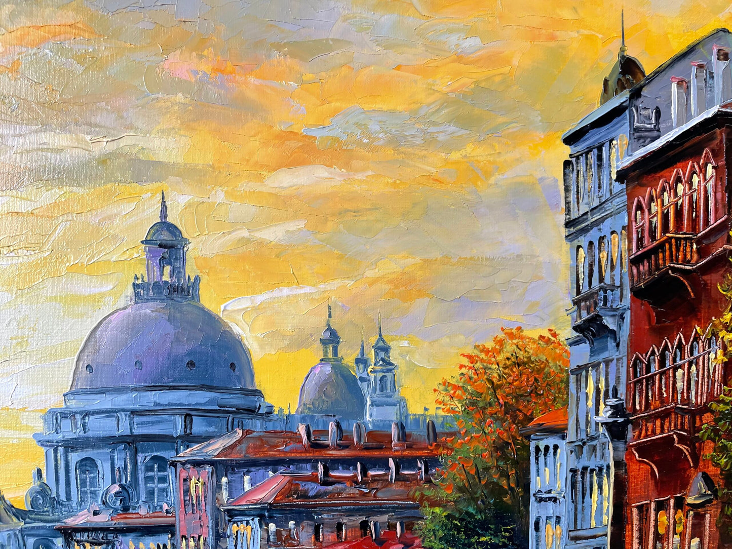 Sunset in Venice Oil Painting Original Italy Wall Art Framed The Grand Canal Venice Painting on Canvas