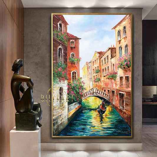 Large Venice Oil Painting Original Italy Canvas Art Gondola Boat Painting Europe Italy Wall Art Framed Venice Grand Canal Oil Painting