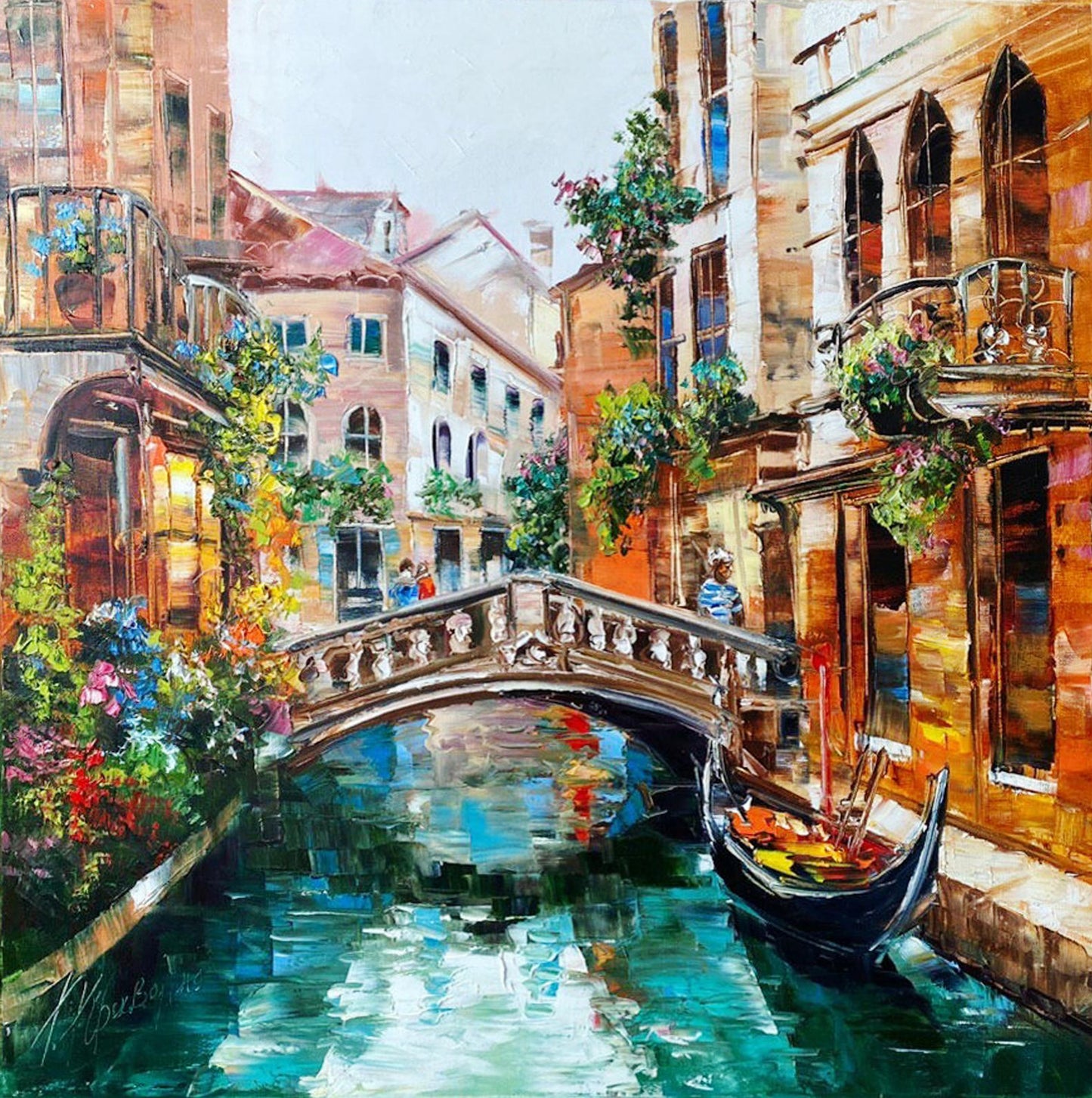 Venice Canal Oil Painting Original Italy Painting Venetian Art Venice Italy Artwork Venice Painting